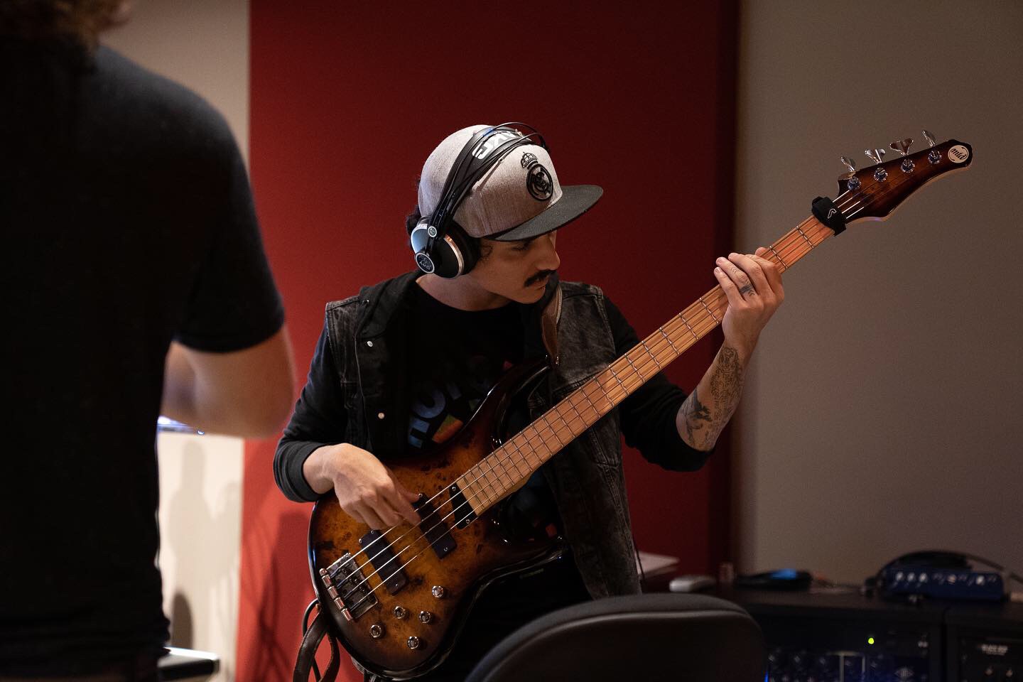 Bassist recording a session at Divine Aspect Studio, Greenville SC