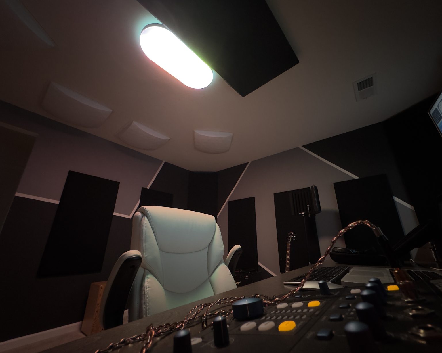 Acoustically treated room for sound design and audio restoration at Divine Aspect Studio